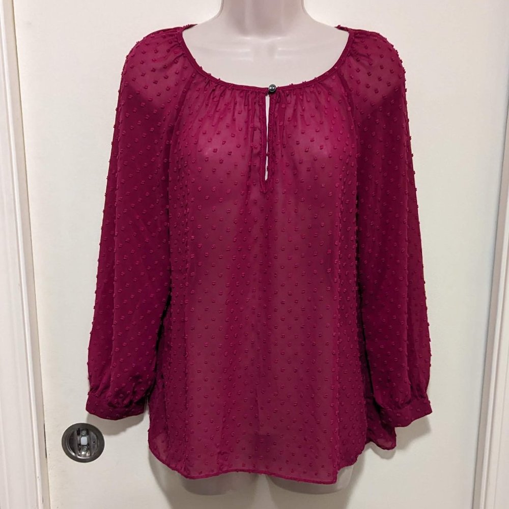 Women's J Crew Dark Pink Textured Sheer Blouse Size Small